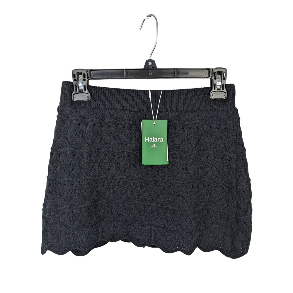 Halara Black Pointelle Knit Scalloped Mini Skort Built-in Shorts Medium New